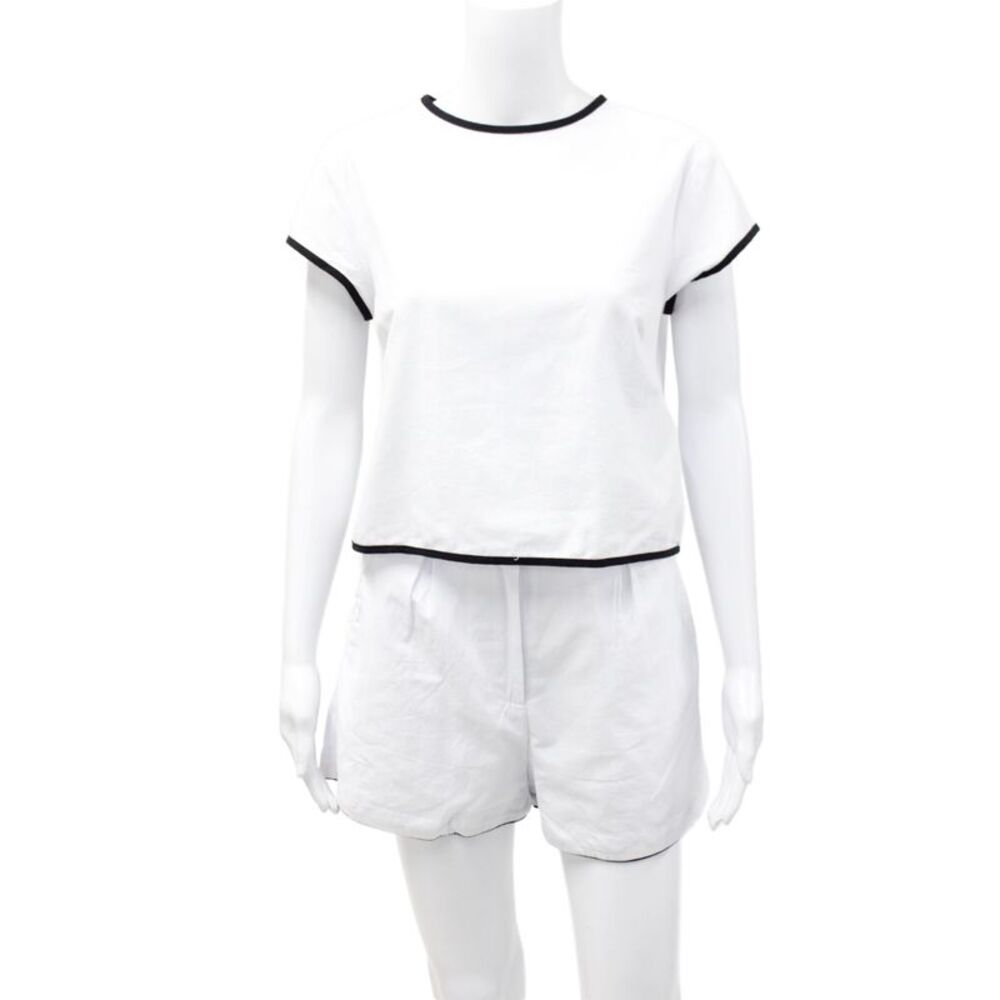 Commense Womens 100 Percent Cotton Sleevless Top Short Set White Black Size S